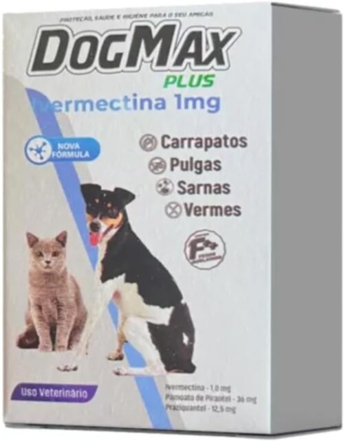 DogMax Plus - Ação 4 em 1 - Remédio para pulgas, carrapatos, vermes e sarna 4 Comprimidos 5kg