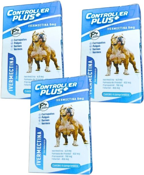 Controller Plus - Remédio Anti Pulgas, Carrapatos, Vermes E Sarnas 12 Comp Para Cães 30kg