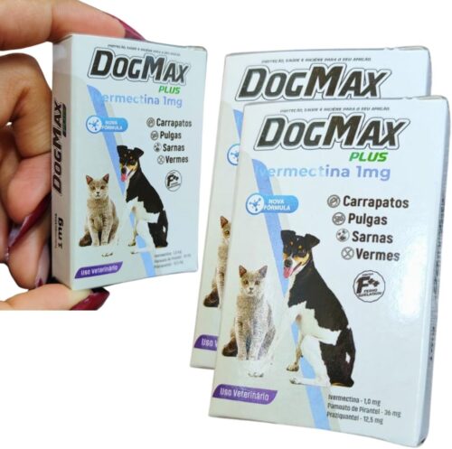 DogMax Plus - Ação 4 em 1 - Remédio para pulgas, carrapatos, vermes e sarna 12 Comprimidos 5kg