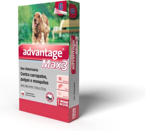 Antipulgas Advantage Max3 Bayer para Cães de 10kg até 25kg - 1 Bisnaga de 2,5ml