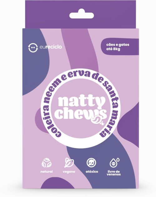 Coleira Antiparasitas Natty Chews Neem e Erva de Santa Maria para Cães e Gatos Até 8kg - Tamanho P