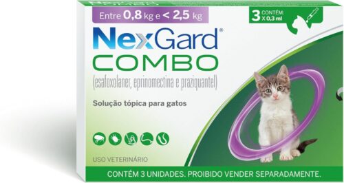 Nexgard COMBO Antipulgas e Sarna e Vermífugo para Gatos até 2,5 kg - 3 aplicadores