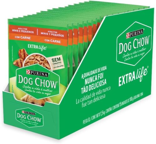 Pack Nestlé Purina Dog Chow Ração Úmida Para Cães Adultos Raças Pequenas Carne Ao Molho - Com 15 Sachês 100g