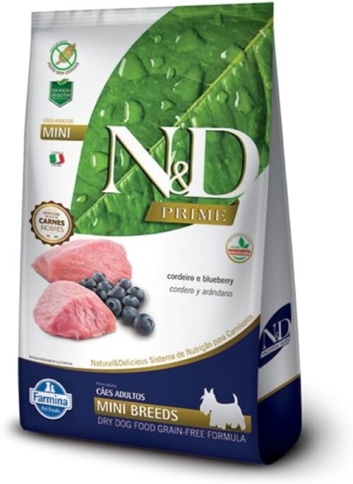 Farmina N&D Prime para Cães Adultos de Raças Mini e Pequenas Sabor Cordeiro e Blueberry 2,5Kg