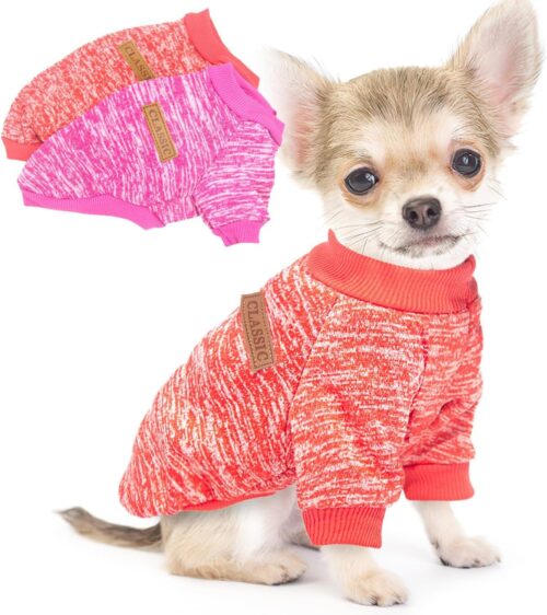 2 peças de suéteres de cachorro para cães pequenos, roupas de outono para cães de lã de inverno, suéteres quentes para cães pequenos para meninos e meninas, Yorkie, chihuahua, buldogue, dachshund,