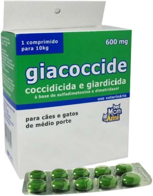 Giacoccide 600 mg Tratamento Giardia Cães e Gatos Cartela 10 Comprimidos