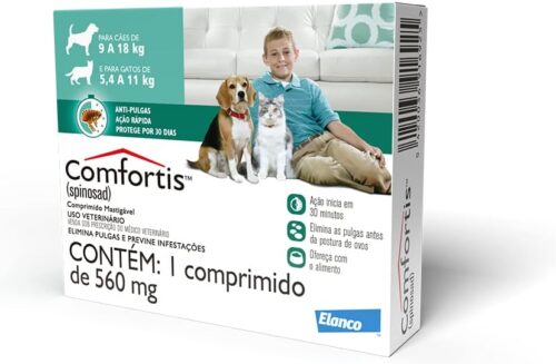 COMFORTIS 560MG - ANTIPULGAS PARA CÃES DE 9 A 18KG E PARA GATOS DE 5,4 A 11KG - ELANCO - 1 COMPRIMI