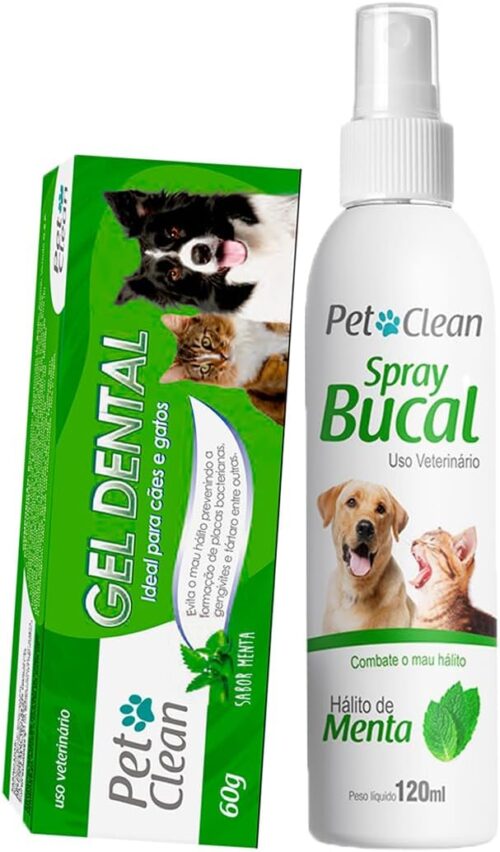 Kit Gel Dental Para Cães E Gatos Menta Pet Clean 60g + Spray Bucal Para Cães E Gatos Menta 120ml