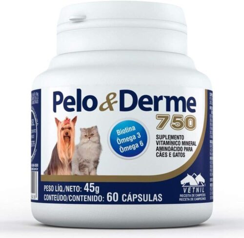 Suplemento - Pelo & Derme 750 Para Cães Vetnil - 60 Cápsulas