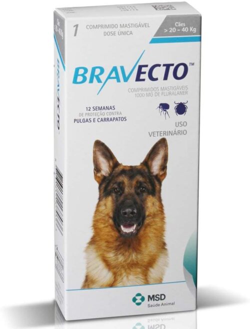 ANTIPULGAS E CARRAPATOS BRAVECTO 1000MG CÃES DE 20 A 40KG