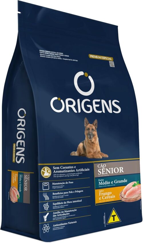 Adimax Ração Origens Cães Sênior Frango e Cereais Integrais 15kg, Grão médio