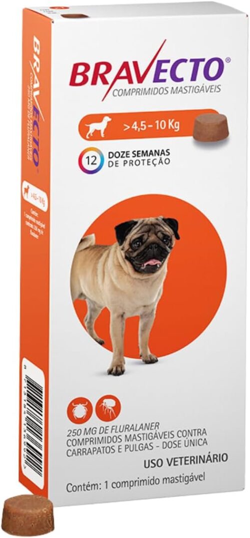 Anti Pulgas e Carrapatos Bravecto para Cães de 4,5 a 10 kg - 250 mg