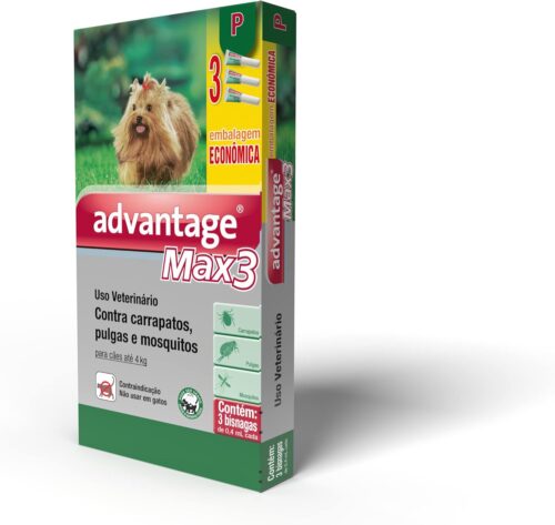 Antipulgas Advantage Max3 Bayer para Cães de até 4kg - 3 Bisnagas de 0,4ml