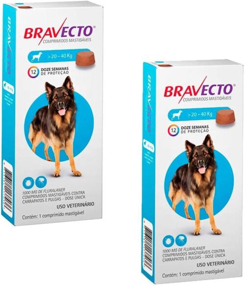 Antipulgas E Carrapatos Bravecto MSD 1000mg Para Cães De 20 A 40kg - Combo Com 02 Unidades