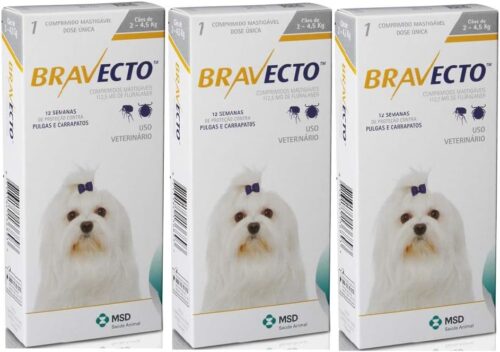 Antipulgas E Carrapatos Bravecto MSD 1112,5mg Para Cães De 2kg A 4,5kg - Combo Com 03 Unidades