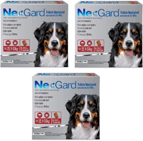 Antipulgas E Carrapatos Cães Nexgard 25 A 50 Kg - Kit Com 03