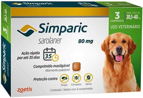 Antipulgas Simparic cães 20,1 - 40 kg - 3 comprimidos Zoetis