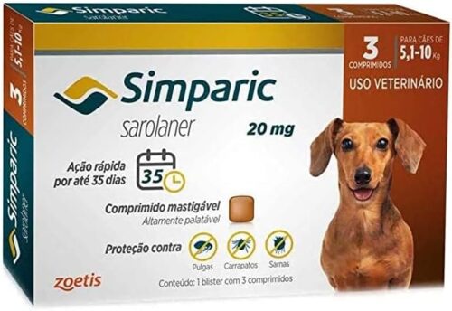 Antipulgas Simparic cães 5,1-10 kg - 3 comprimidos/validade 2022 - Zoetis