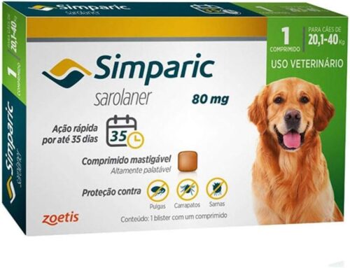 Antipulgas Zoetis Simparic 80mg para Cães de 20,1 a 40kg - 1 comprimido