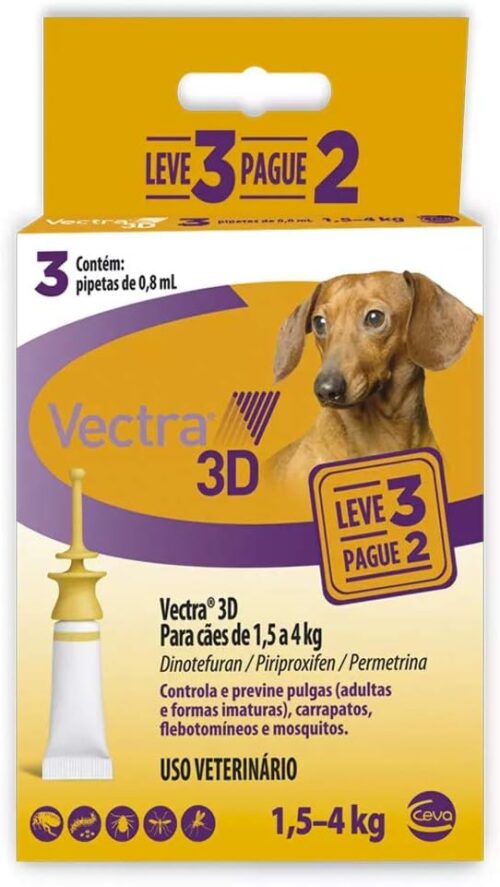 Antipulgas e Carrapatos Ceva Vectra 3D Leve 3 Pague 2 para Cães de 1,5 a 4kg - 3 Pipetas