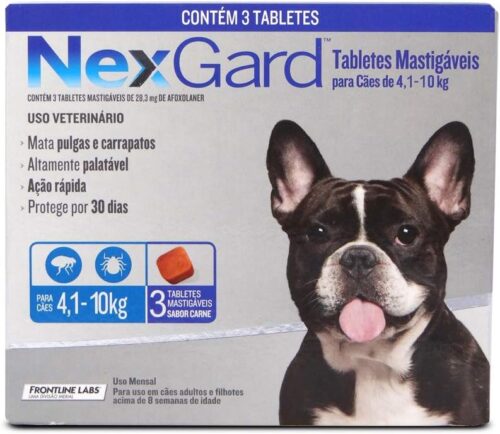 Antipulgas e Carrapatos Nexgard 1,25gr Merial p/Cães de 4,1 a 10kg - 3 Comprimidos Mastigáveis