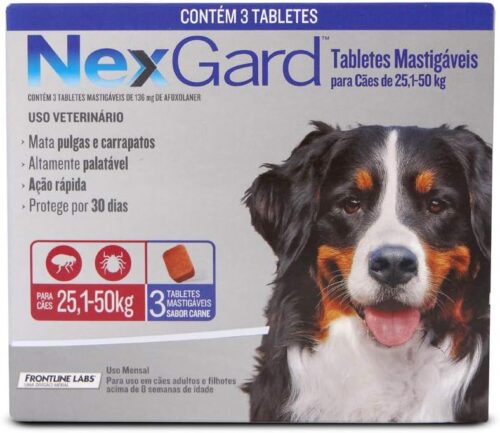 Antipulgas e Carrapatos Nexgard 6,0gr Merial p/Cães de 25,1 a 50kg - 3 Comprimidos Mastigáveis