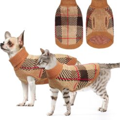 BEAUTYZOO Suéter de malha para cães pequenos, médios, filhotes, meninas, meninos, roupas de cachorro de gola rolê, suéter de gato, roupa macia quente para outono/inverno, malha para clima frio com