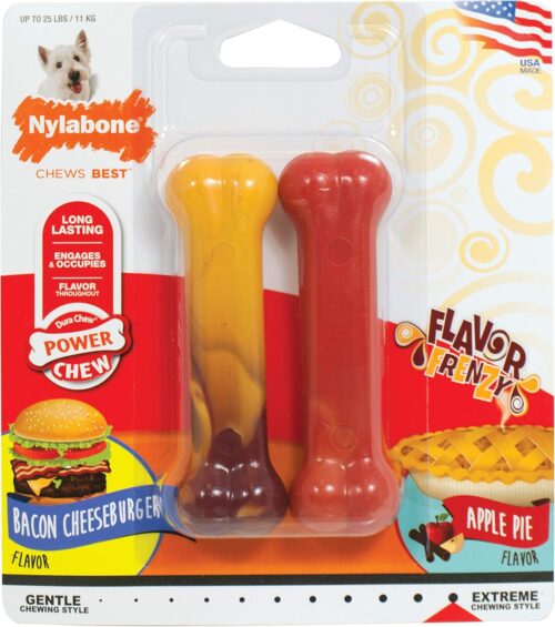 Brinquedos para mastigar para cães Nylabone Power Chew Flavor Flavor Frenzy, pacote com 2