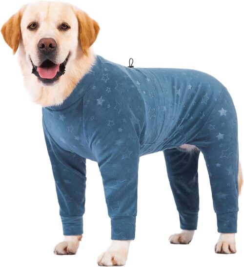 Casacos para cães outono inverno macacão para cães grandes e médios, roupa de recuperação mais quente, macacão de lã polar para cães, pijama leve, pulôver elástico, macacão de quatro pernas, roupas