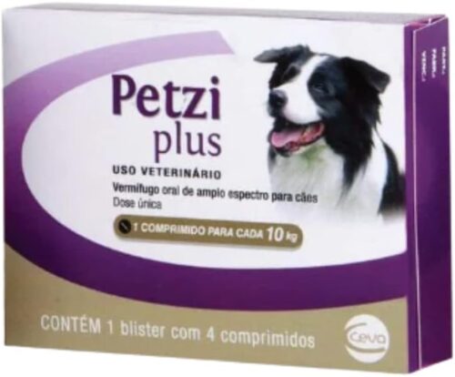 Ceva Vermífugo Petzi Plus 700 Mg Para Cães 10 Kg- 4 Comprimidos