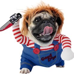 Fantasia de cachorro Chucky, fantasias de cachorro de Halloween, boneca mortal, fantasia de Halloween para cães, roupas de festa para cães pequenos, médios e grandes