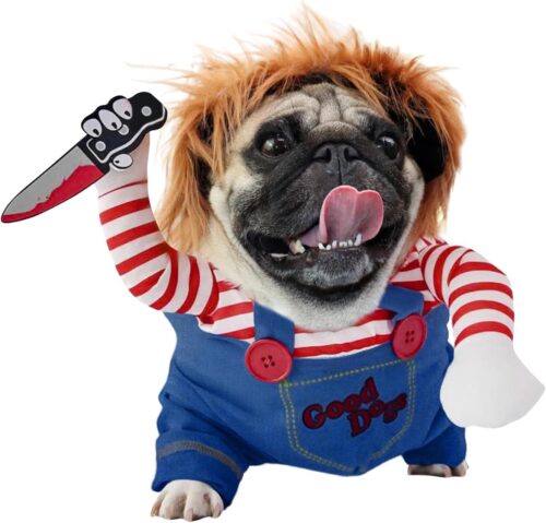 Fantasia de cachorro Chucky, fantasias de cachorro de Halloween, boneca mortal, fantasia de Halloween para cães, roupas de festa para cães pequenos, médios e grandes