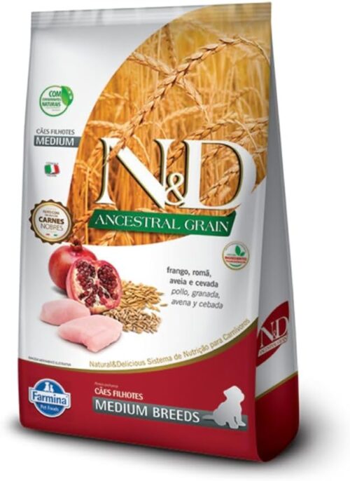 Farmina N&D Ancestral para Cães Filhotes de Raças Médias Sabor Frango, Romã, Aveia e Cevada 2,5Kg