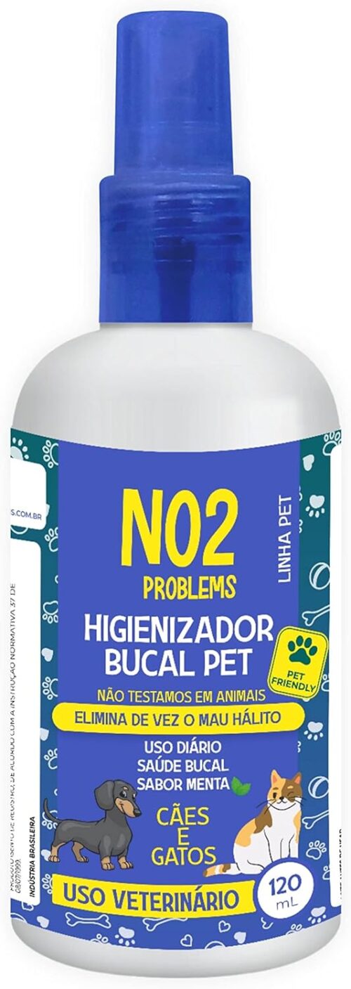 Higienizador Bucal 120mL NO2PROBLEMAS Linha Pet Anti Tártaro Acaba Com Bafinho Solução Spray