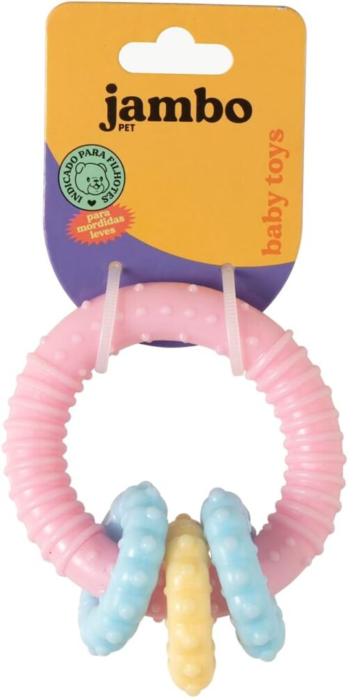 JAMBO PET | Brinquedo Mordedor Para Pets | Bebê Argola | Ideal Para Cães Filhotes | Colorido Em Tons Pastel | Material Resistente E Atóxico | Feito em Borracha