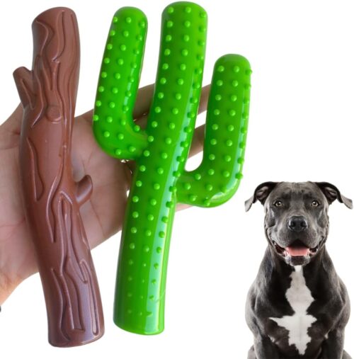 KIT 2 Brinquedos de Cachorro Morder Nylon Graveto e Cacto Texas Ultra Resistente e Grande - G, Brinquedo Para Cães Pet de Porte Médio a Grande, Medidas: 18x9cm - Petmaxx