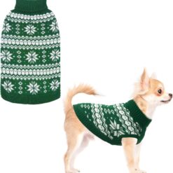 KOOLTAIL Suéter de tricô para cães com gola rolê, pulôver para clima frio, malha clássica, padrão de floco de neve, roupas grossas e quentes para animais de estimação, suéter de Natal para cães