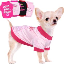 Kallfir's cutie 4 peças de roupas de cachorro para cães pequenos, camisetas chihuahua yorkie, roupas fofas, macias, respiráveis para animais de estimação, roupas respiráveis para filhotes, roupas para