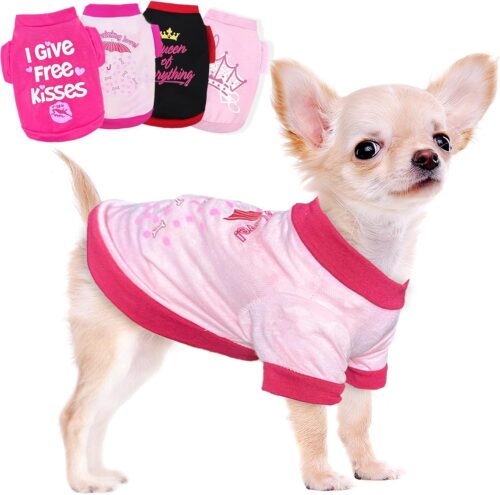 Kallfir's cutie 4 peças de roupas de cachorro para cães pequenos, camisetas chihuahua yorkie, roupas fofas, macias, respiráveis para animais de estimação, roupas respiráveis para filhotes, roupas para