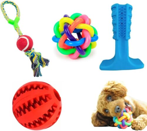 Kit de Brinquedos de Morder para Cachorro, Cães, Mordedor, Interativo, Bola, Bolinha, Corda, Coçar, Dente, Osso, Resistente, Filhote, Pequeno, Médio Porte, Antiestresse, Alivia Ansiedade, Petiscos