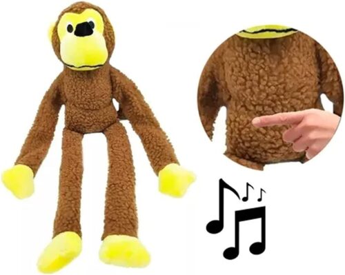 Macaco De Pelucia Com Apitos Brinquedo Para Pet Cachorros