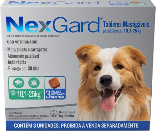 NexGard Antipulgas e Carrapatos para Cães de 10,1 a 25kg 3 comprimidos