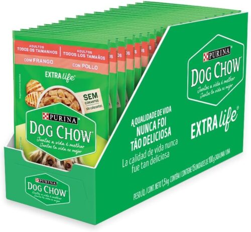 Pack Dog Chow Ração Úmida Adultos Frango - Com 15 Sachês 100g