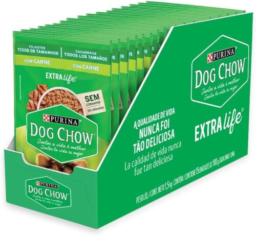 Pack Dog Chow Ração Úmida Filhotes Carne - Com 15 Sachês 100g