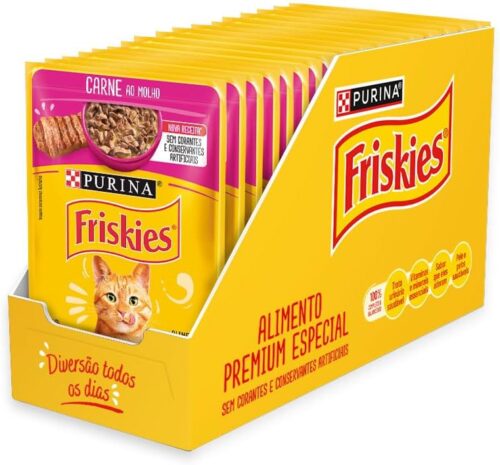 Pack Nestlé Purina Friskies Ração Úmida Para Gatos Adultos Carne Ao Molho - Com 15 Sachês 85g