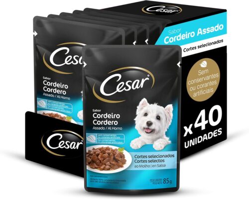 Pack Ração Úmida Cesar Sachê Cortes Selecionados Cordeiro Assado ao Molho Para Cães Adultos 85 g - 40 unidades