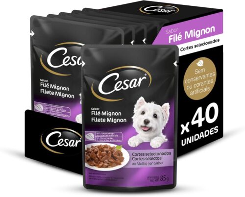 Pack Ração Úmida Cesar Sachê Cortes Selecionados Filé Mignon Para Cães Adultos 85 g - 40 unidades