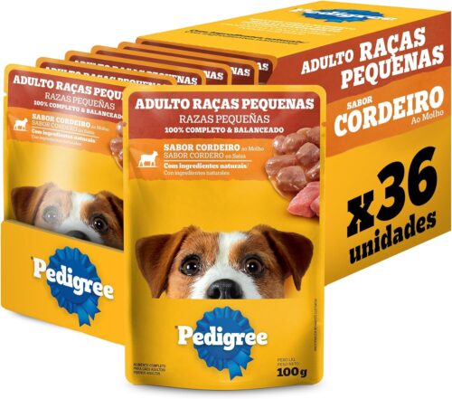 Pack Ração Úmida Pedigree Sachê Cordeiro ao Molho para Cães Adultos de Raças Pequenas 100 g - 36 unidades