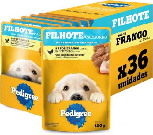 Pacote Ração Úmida Pedigree Sachê Frango ao Molho para Cães Filhotes 100 g - 36 unidades