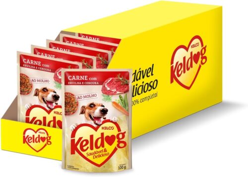 Pacote de Ração Úmida Cães Keldog Sachê Carne, Ervilha e Cenoura - 20 unidades 100g